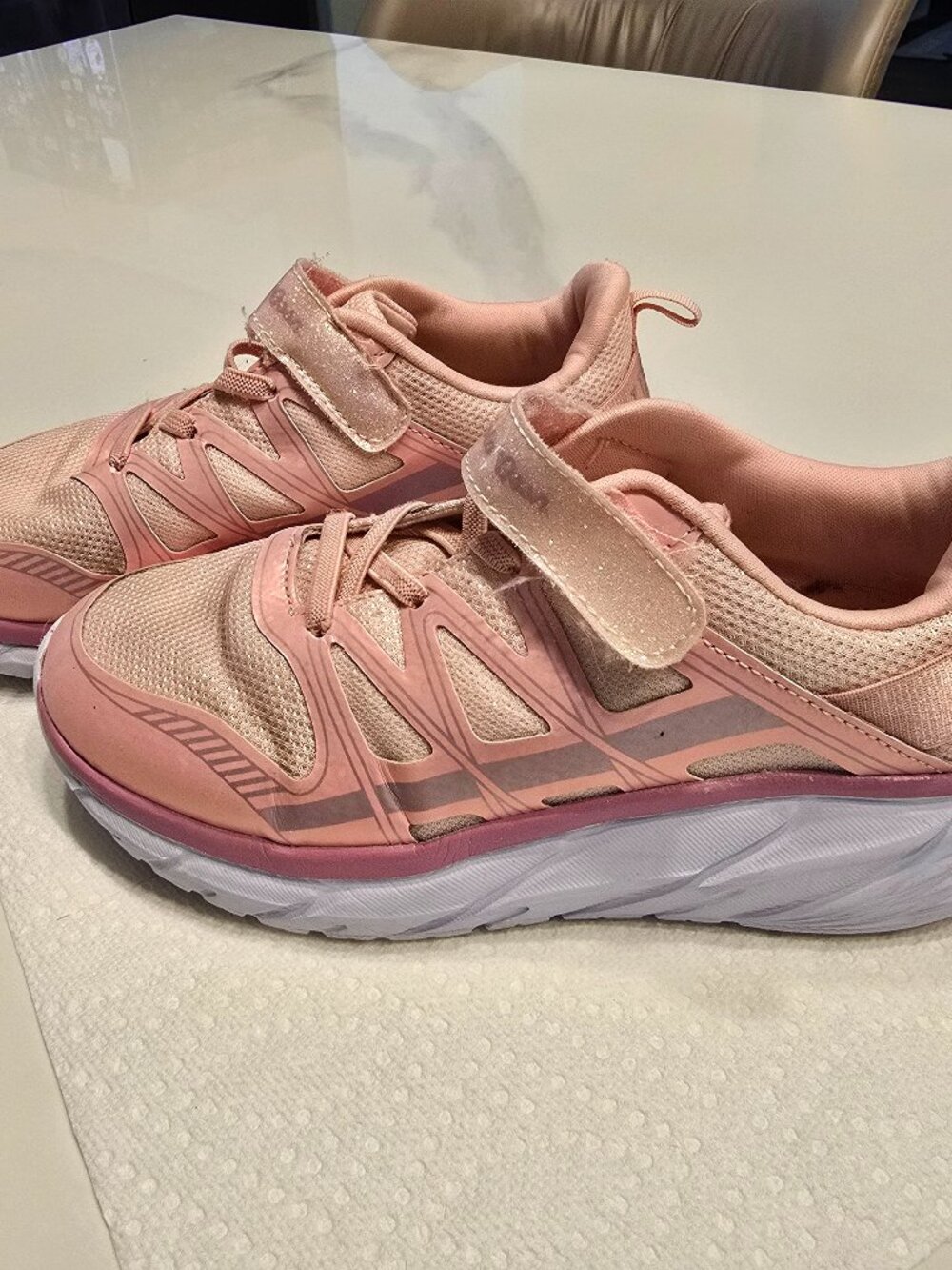 US Polo Assn Girls Light Pink Glitter Hook & Loop Sneakers Size 4Y